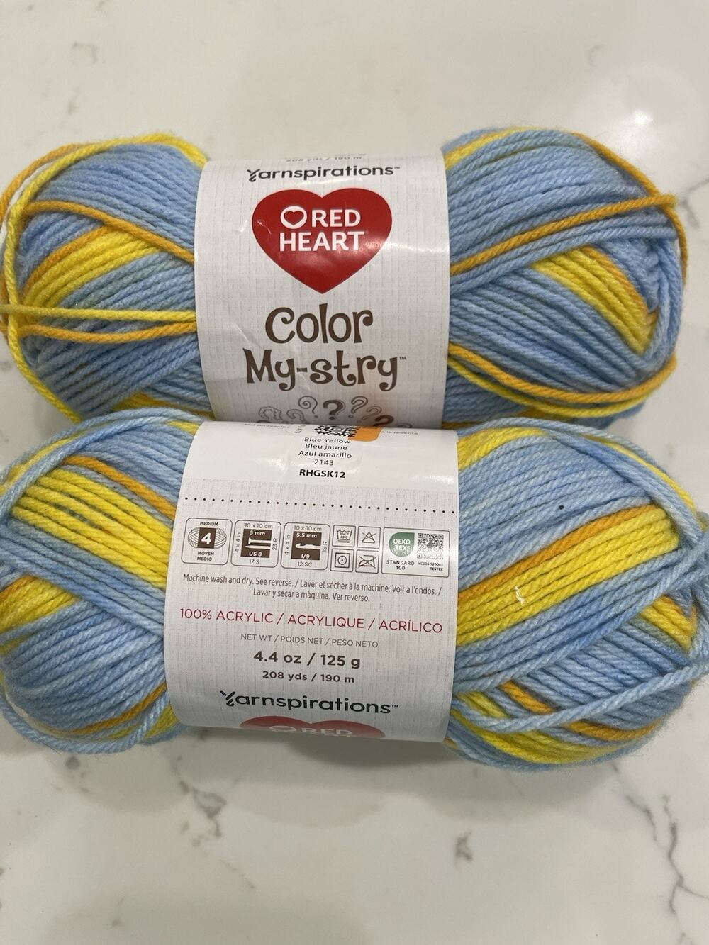 Red Heart 3011 Blue Yellow Mix Acrylic Yarn 4.4 oz 125 g 208 yds 190 m #4 Med